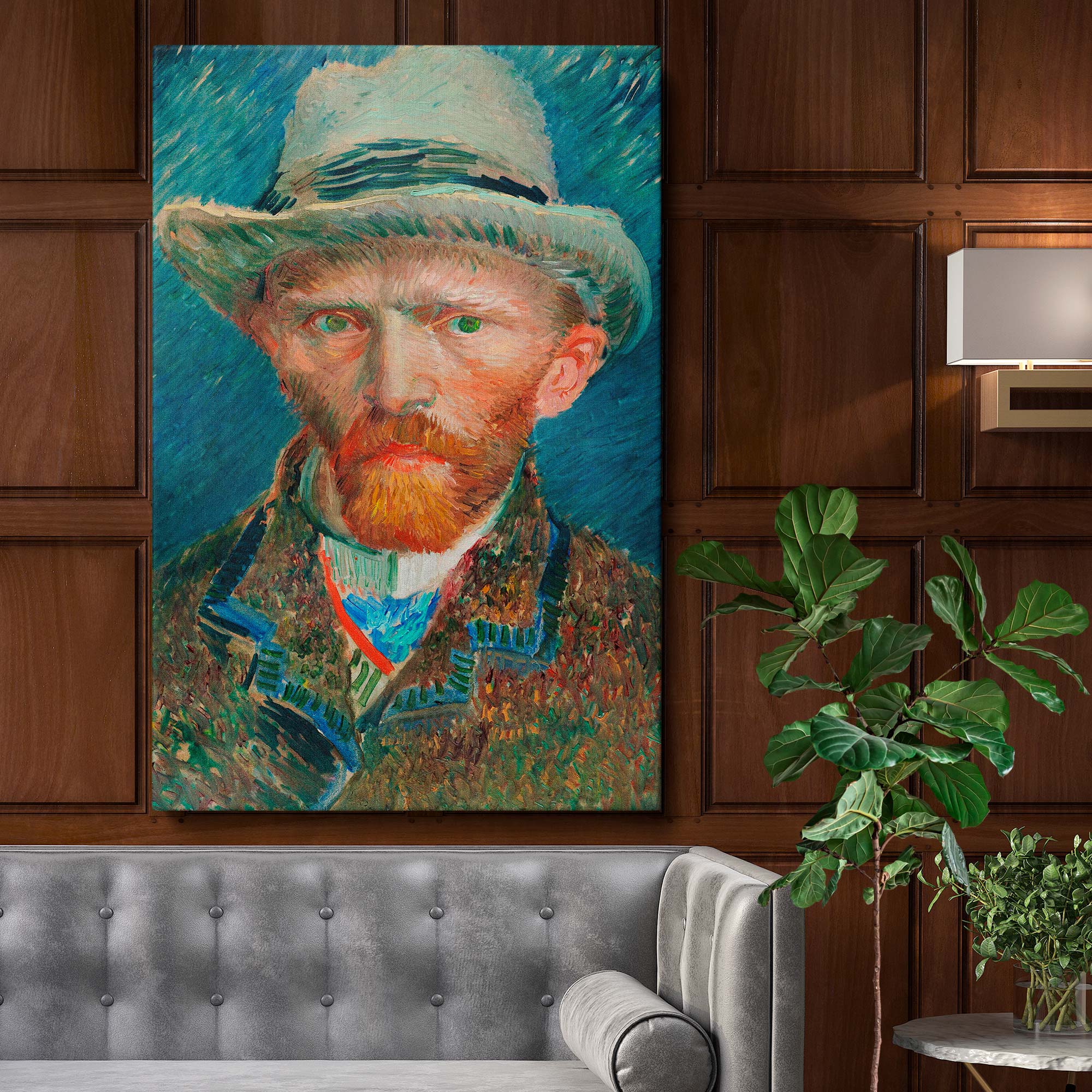 Self-Portrait Canvas Wall Art Van Gogh - Timeless Portrait with Blue Brown Strokes
