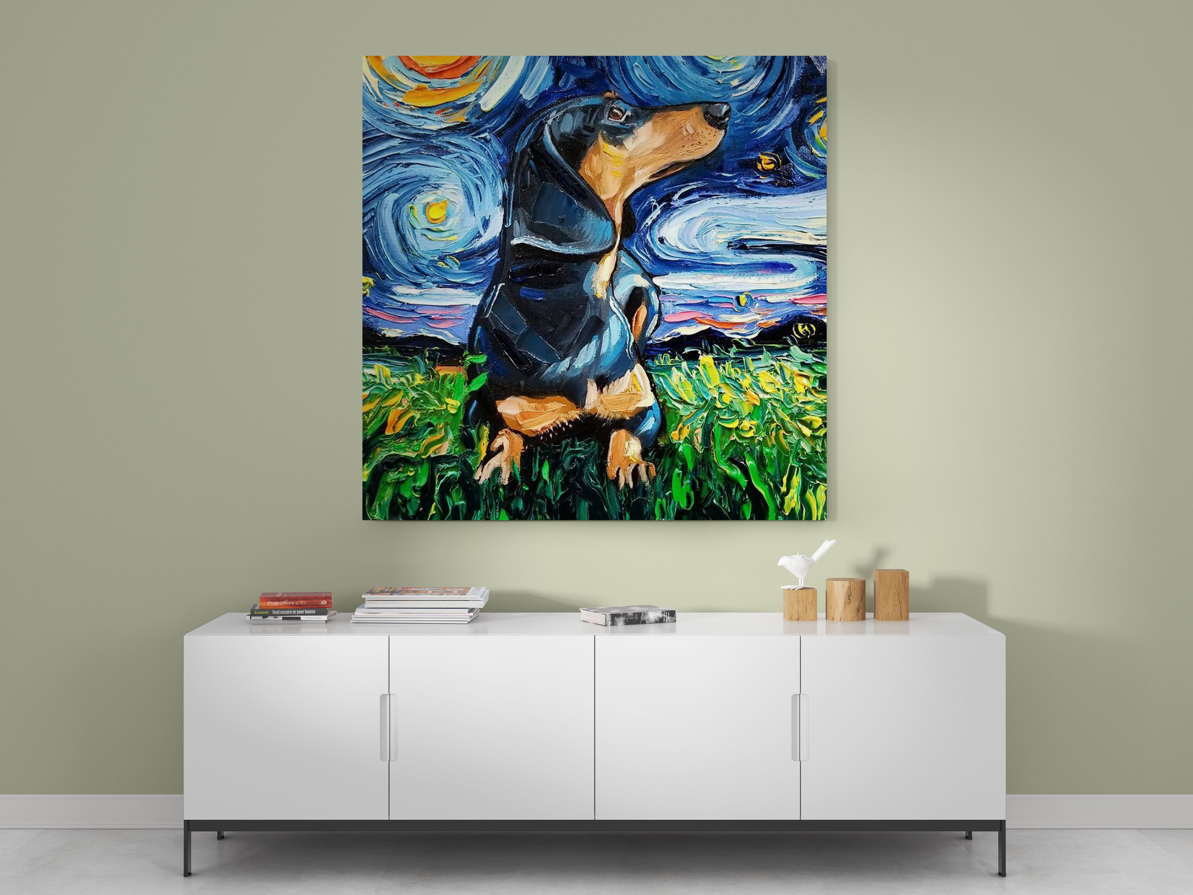Vincent Van Gogh Starry Night Dogs Original Painting Photo Print on Canvas Wall Mural Hangings Gift