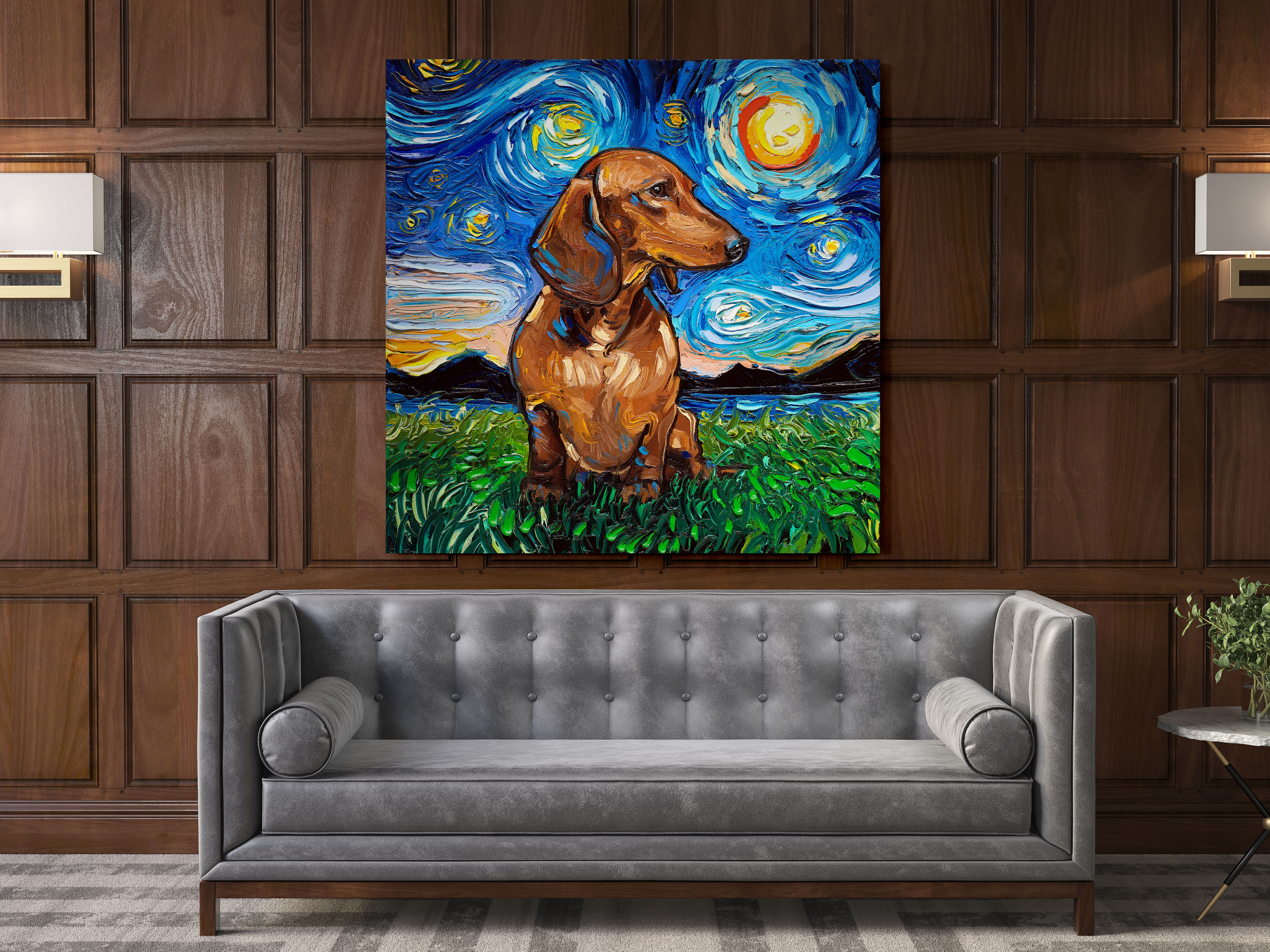 Vincent Van Gogh Starry Night Dogs Original Painting Canvas Photo Print Wall Mural Home Decor Gift