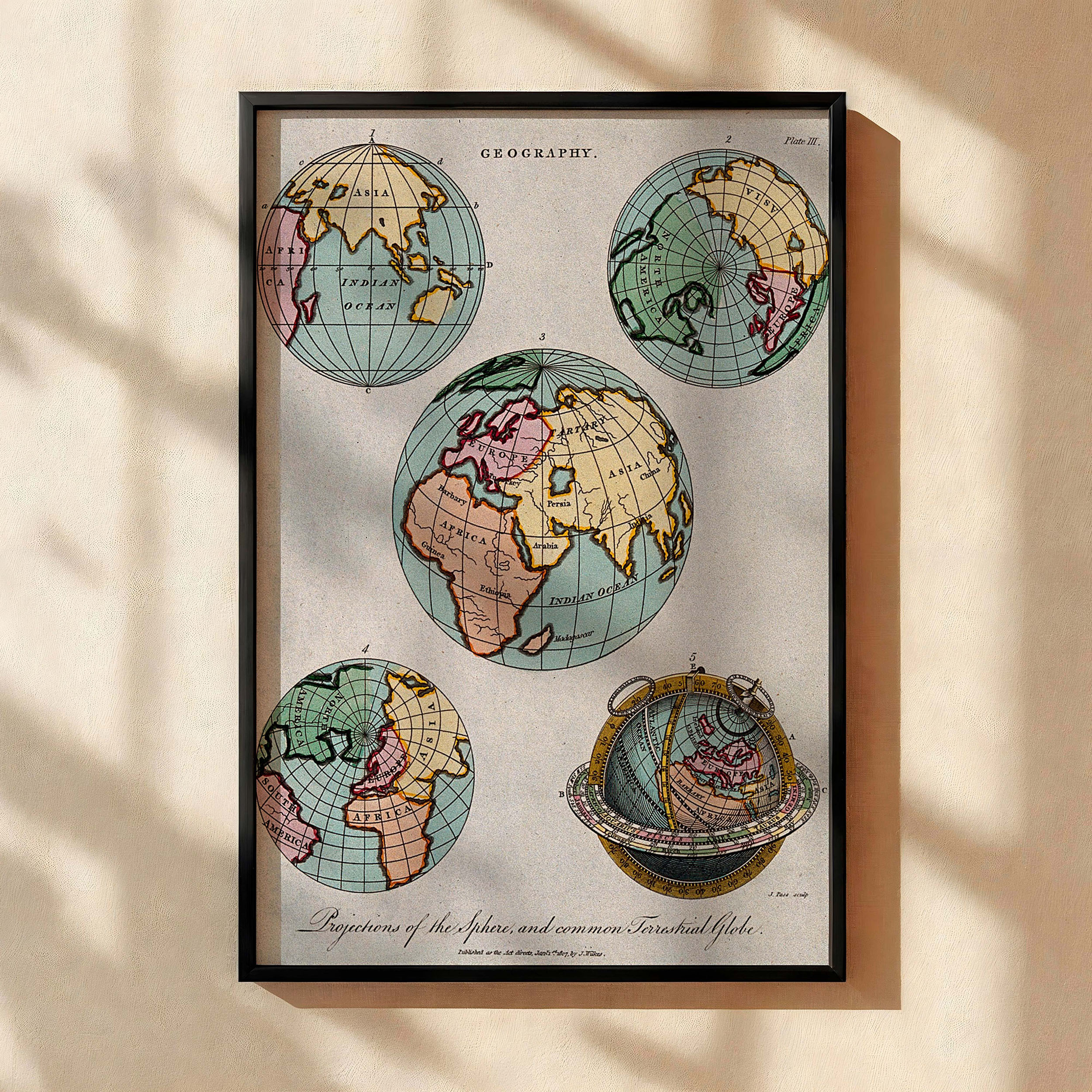 Antique world map canvas