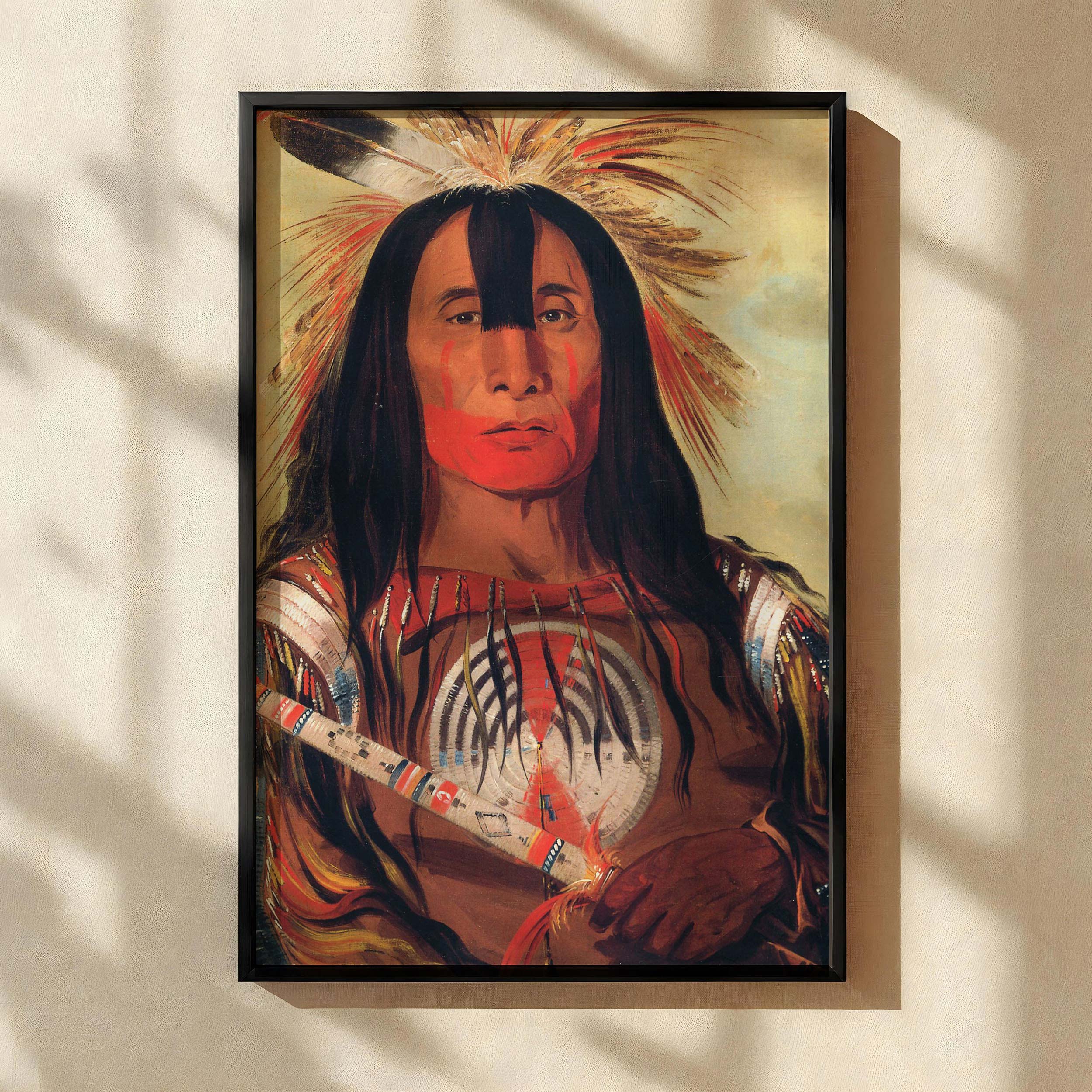 Buffalo Bull's Back Fat by George Catlin - Bold Red Paint and Feathers