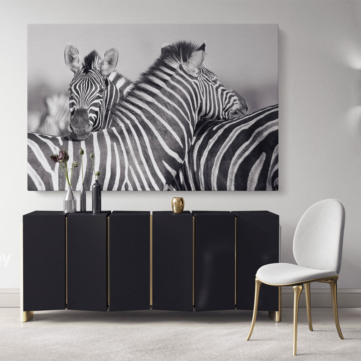 Zebra Large Black and White Photography Canvas Wall Art