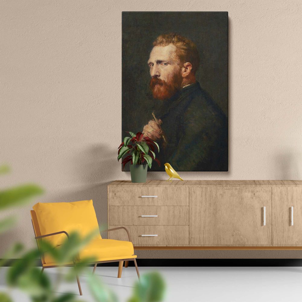 This 1886 painting by John Russell portrays Vincent van Gogh with a piercing look and a red beard, his profile glowing against a shadowy background, showcasing the depth of his personality and the mastery of Russell's artistic style.