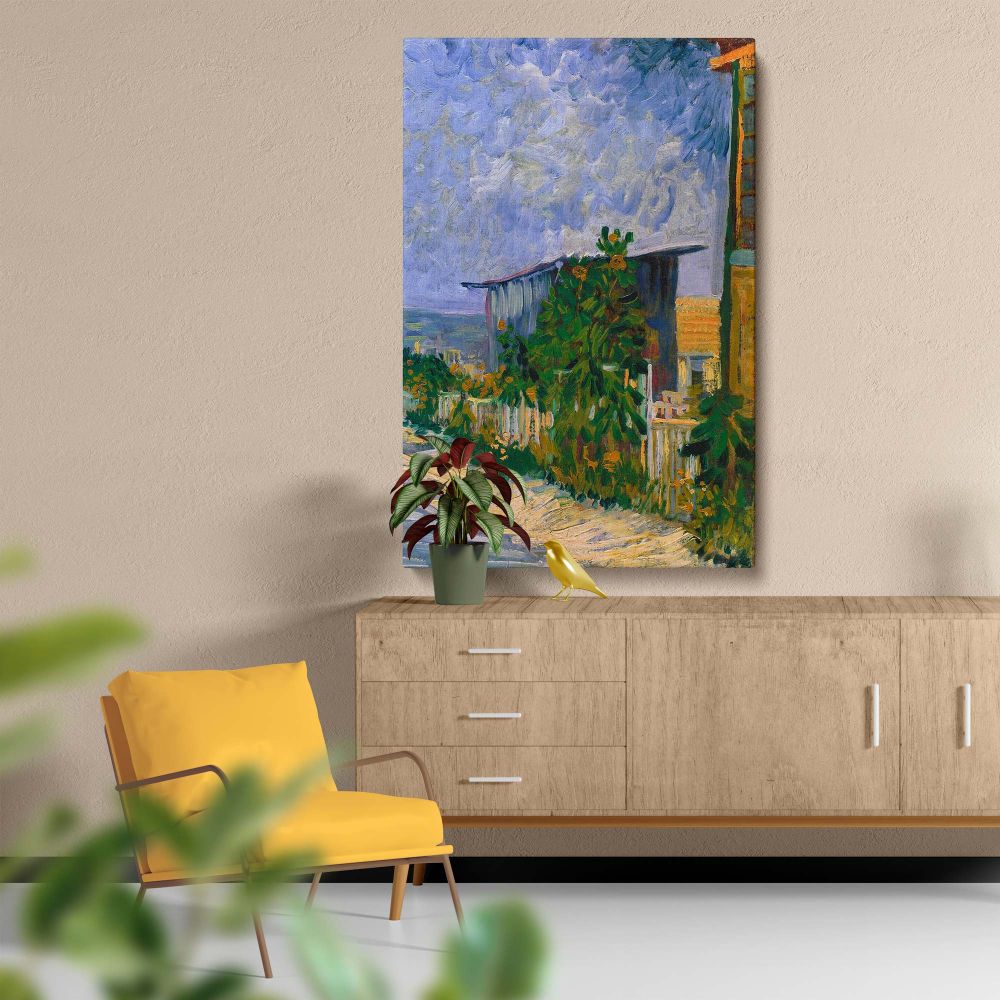 Experience the timeless beauty of Vincent van Gogh's Shelter on Montmartre (1887), a masterpiece showcasing rural landscapes with expressive brushwork and vivid colors, printed on a durable wall canvas for elegant decor.