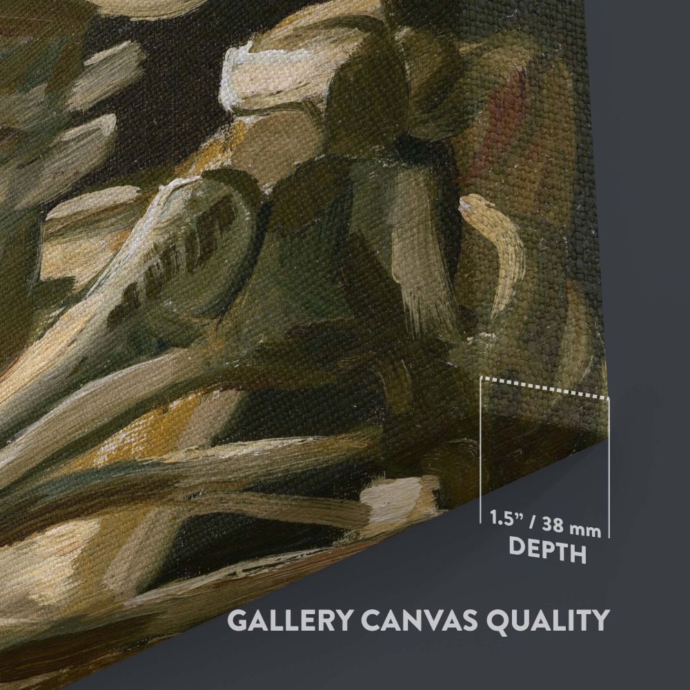 Gothic-style art canvas of Vincent van Gogh's famous 1886 painting Head of a Skeleton with a Burning Cigarette, featuring a skeletal figure in vivid detail, exuding dark humor and artistic mastery, perfect for bold and unconventional wall decor.