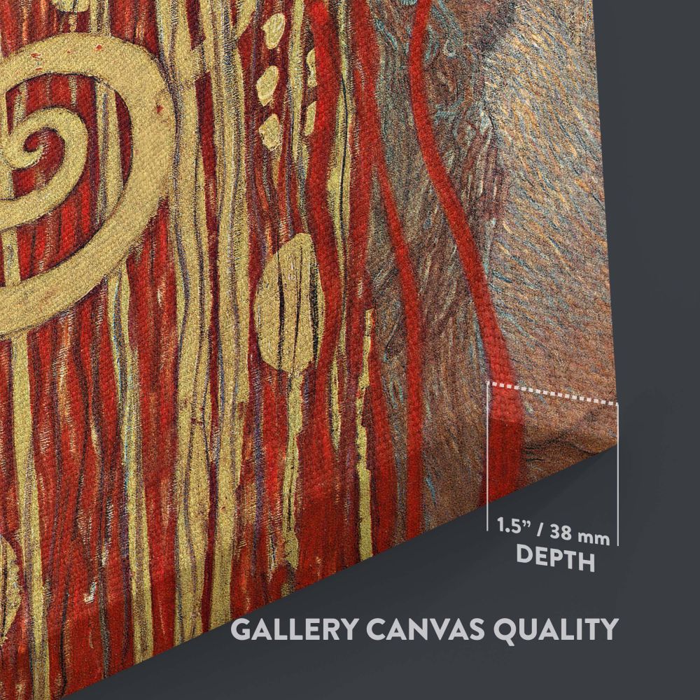 Hygieia by Gustav Klimt, a masterpiece from 1907, is rich with golden swirls, red highlights, and intricate details, portraying health and power, recreated on a stunning canvas that brings elegance and sophistication to any interior design theme.