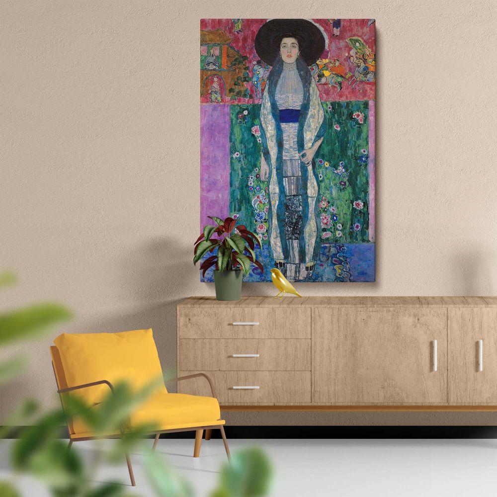 The Portrait of Adele Bloch-Bauer (1912) by Gustav Klimt, an iconic Art Nouveau painting with striking patterns, graceful textures, and vibrant tones, celebrates artistic mastery and timeless elegance, available for display as wall canvas art.