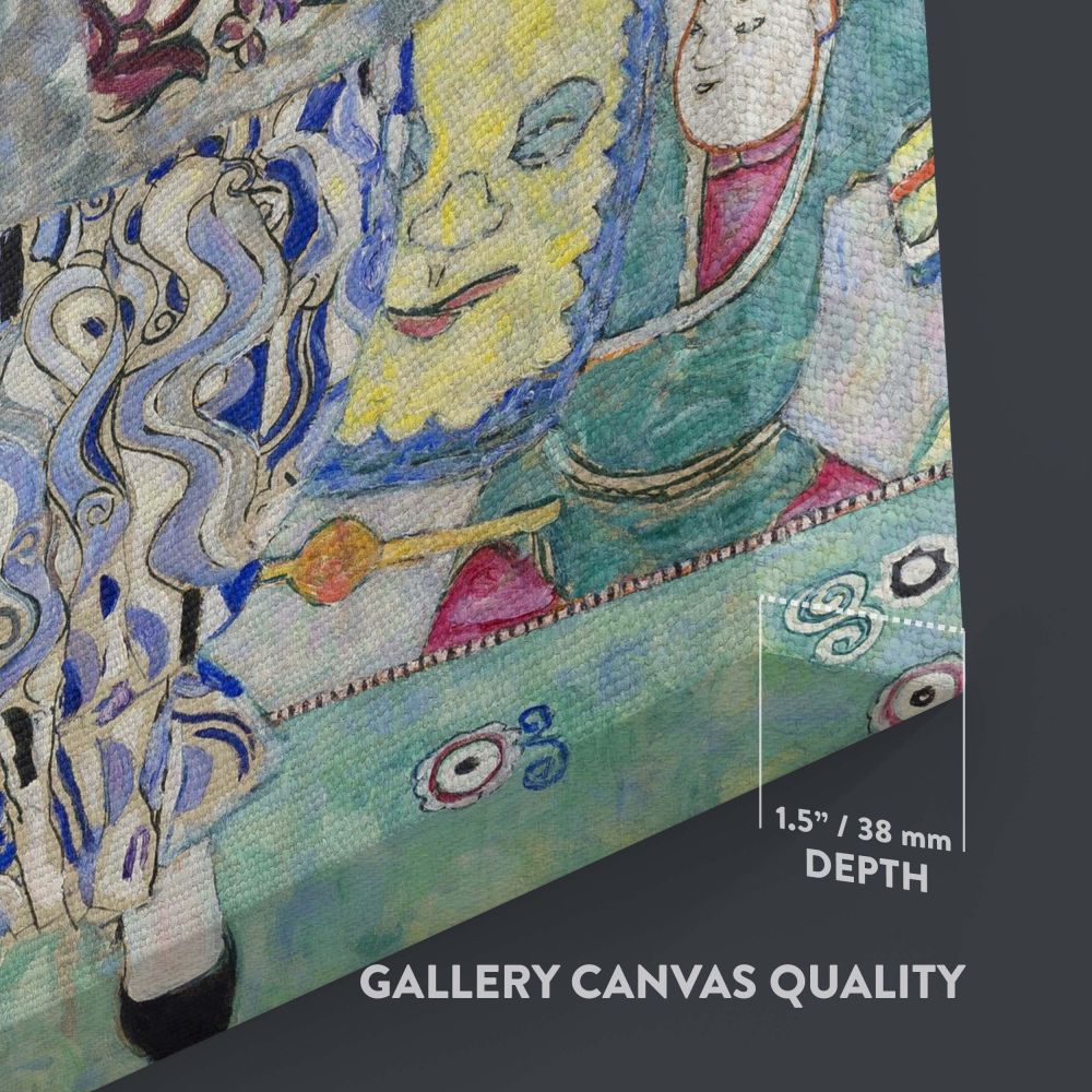 Gustav Klimt's 1916 painting of Friederike Maria Beer, reflecting his Art Nouveau style with elaborate designs and symbolic motifs, creating a harmonious blend of colors and patterns, presented as a high-quality wall canvas for artistic admiration.