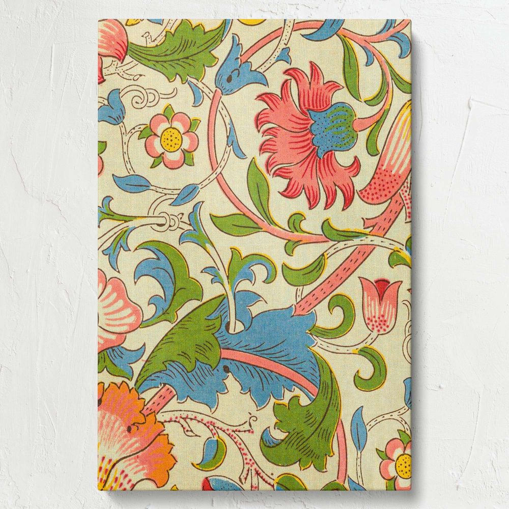 Victorian-inspired Lodden floral artwork by William Morris, printed on canvas with intricate green, blue, and pink floral patterns, beautifully blending artistry and functionality as a sophisticated decor piece for any classic or modern setting.