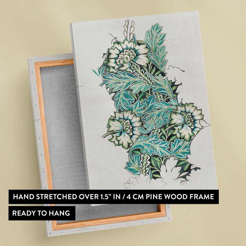 Timeless William Morris Anemone 1876 fabric design wall canvas showcasing elegant green and white floral patterns, ideal for those seeking historic artwork and vintage charm to elevate the style of their home or workspace with classic artistic beauty.