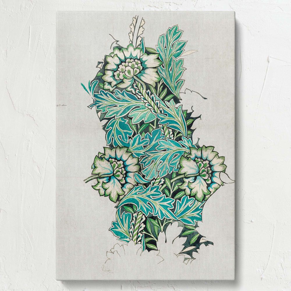 William Morris's 1876 Anemone fabric design transformed into stunning wall art, featuring intricate green botanical patterns with a vintage-inspired aesthetic, perfect for decorating interiors with elegant historic charm and nature-inspired details.