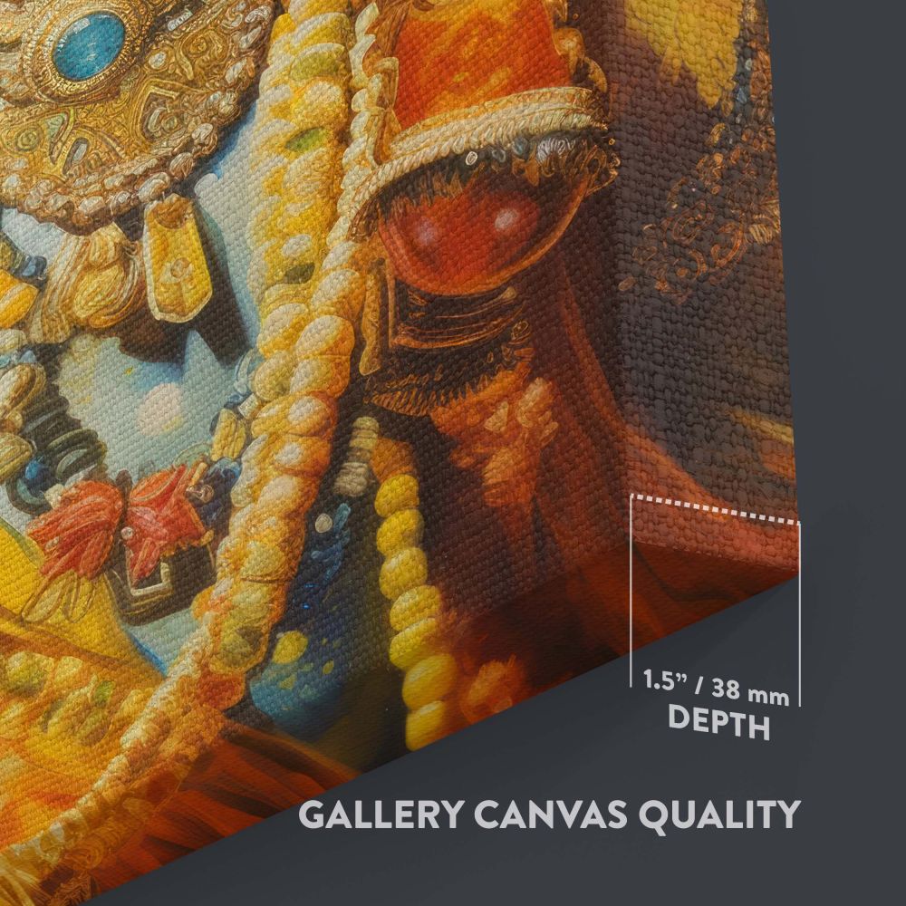 Krishna Janmashtami wall art featuring intricate designs, golden accessories, celestial blue complexion, and traditional Indian symbolism, creating an inspiring spiritual decor piece radiating peace, divine love, and artistic elegance for sacred spaces.