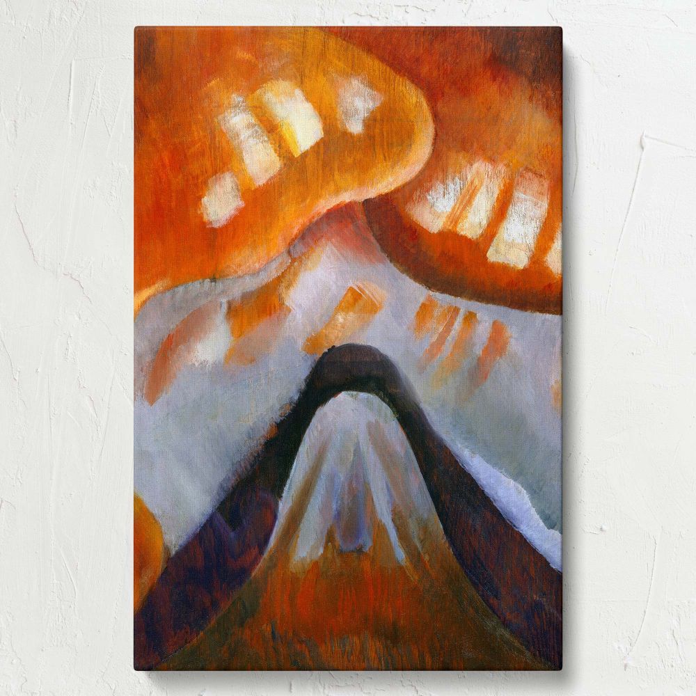 Arthur Dove's Mountain and Sky painting captures the beauty of abstract modernism through sweeping curves, bold shapes, and earthy tones, offering a stylized representation of a mountain and sky scene filled with dynamic movement and expressive artistry.