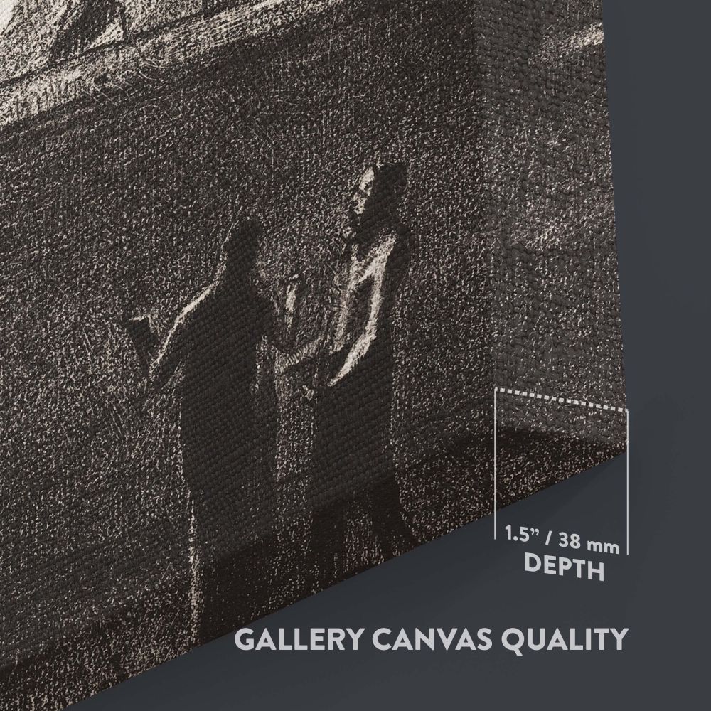 Symbolic wall art canvas showcasing Odilon Redon's Light, featuring a large thoughtful face gazing downward in deep reflection, complemented by two shadowy figures in the foreground and a striking monochrome design perfect for contemplative spaces.