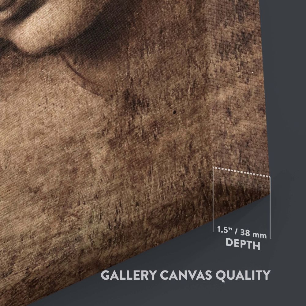 La Scapigliata by Leonardo da Vinci, a famous Renaissance artwork portraying the unfinished yet graceful face of a young woman, created with soft shading and intricate details, available as a stunning wall canvas for art lovers and collectors.