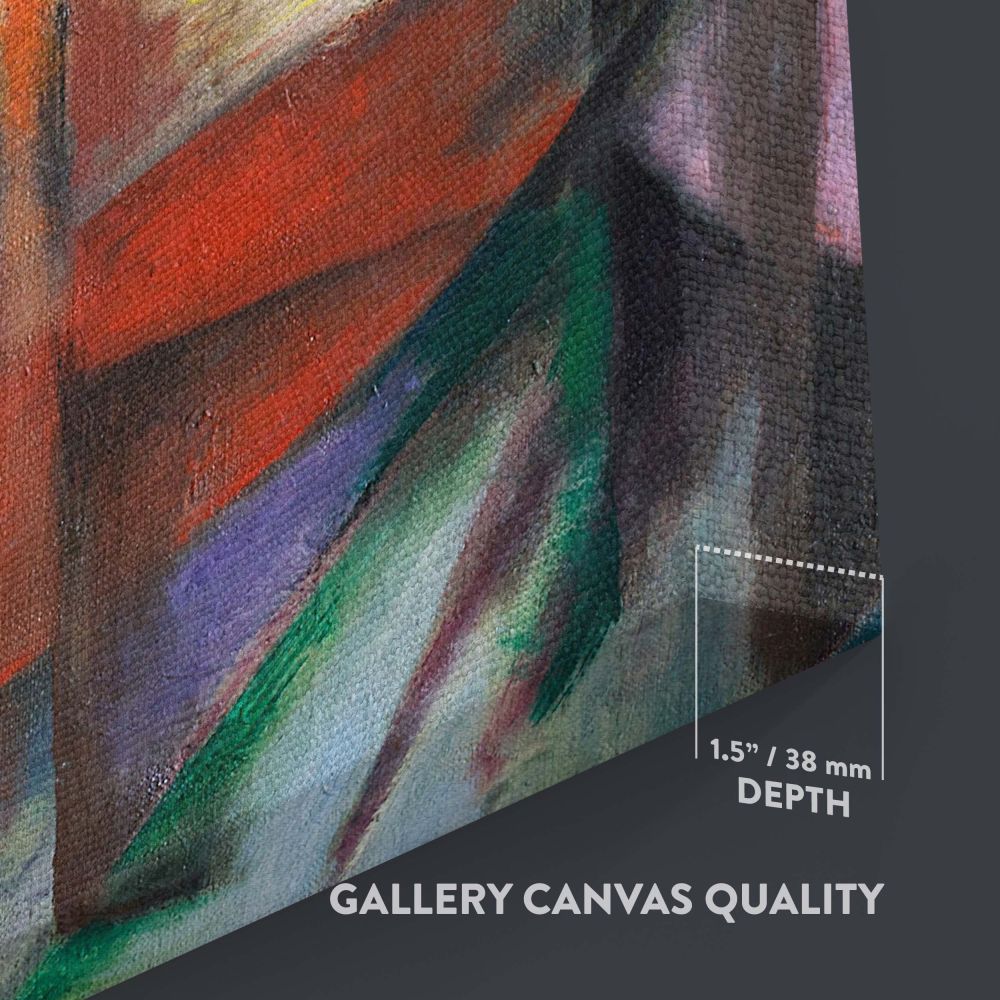 A stunning Expressionist wall canvas featuring Franz Marc's famous The Foxes painting from 1913, with vibrant red and orange tones and abstract geometric patterns that reflect Marc's love for nature and wildlife in a modern artistic style.