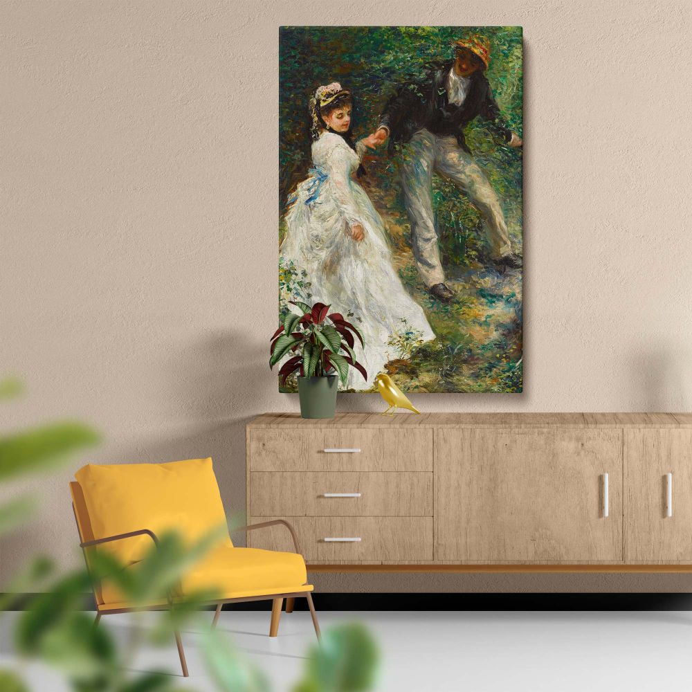 Premium-quality canvas art featuring Renoir's La Promenade, an iconic Impressionist painting of a couple walking through a lush green setting, ideal for transforming any space into an elegant and timeless art display.