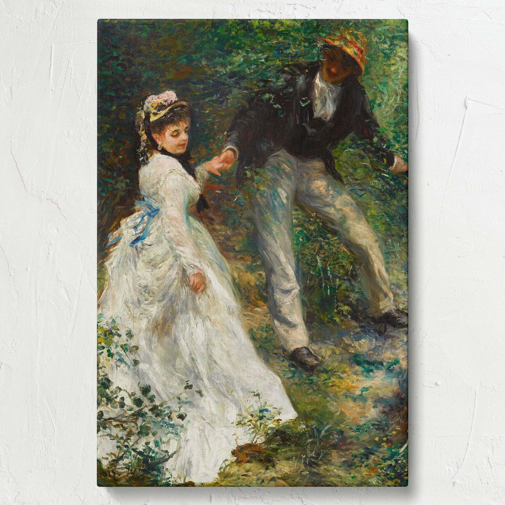 Canvas wall art of Renoir's La Promenade, showcasing a romantic scene of a couple in nature with soft textures and vibrant colors, ideal for creating a serene and artistic atmosphere in home, office, or gallery interiors.
