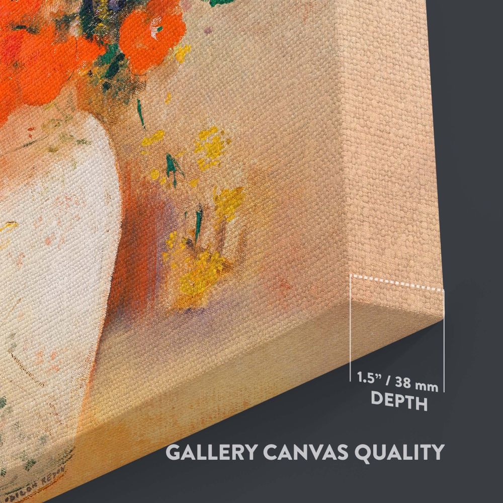 Odilon Redon's Vase of Flowers Pink Background reproduced on durable canvas, capturing the vibrant beauty of wildflowers and the calming pink background, ideal for bringing nature-inspired charm to home or office interiors.