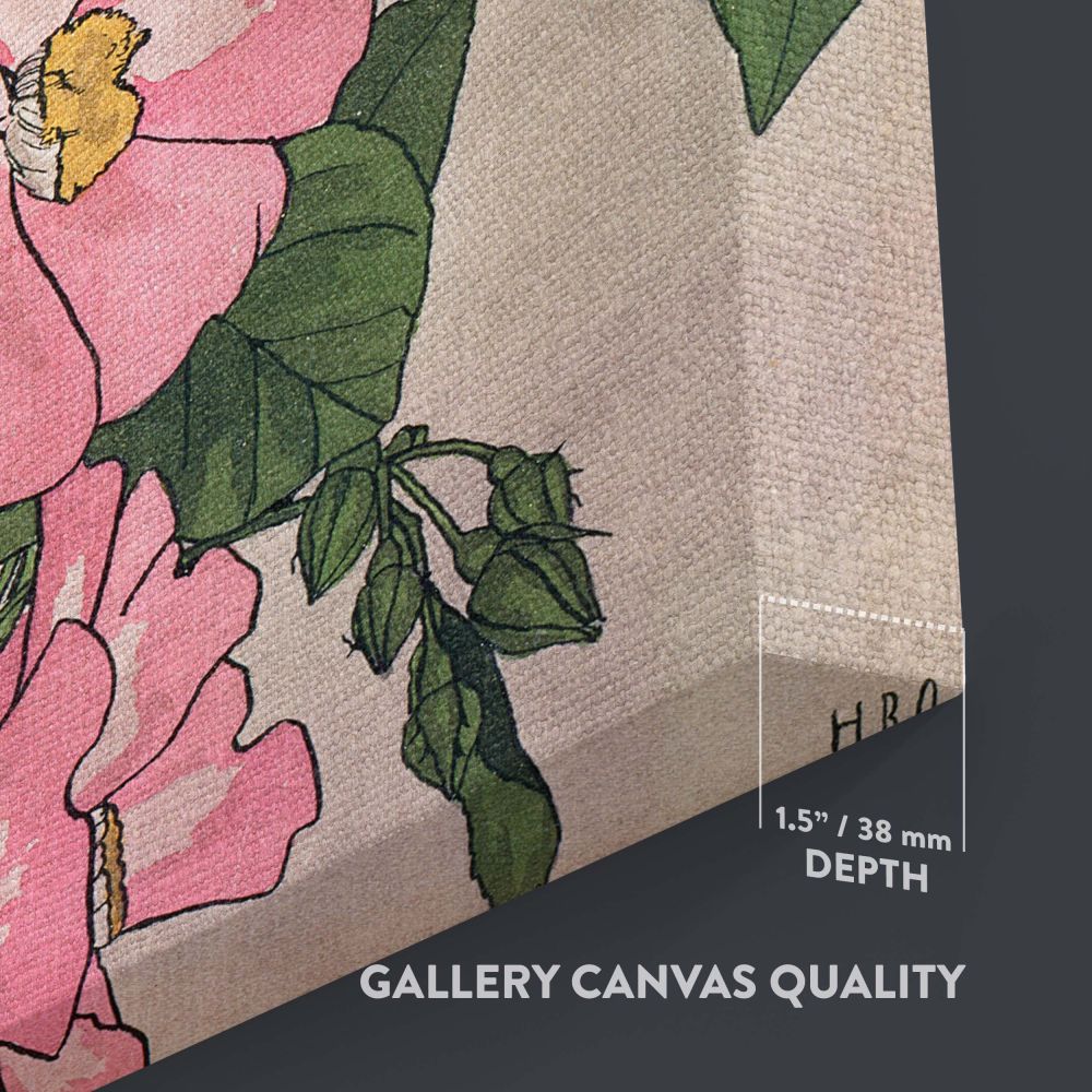 Hannah Borger Overbeck's 1915 Prairie Rose artwork presented on high-quality canvas, featuring vivid pink roses and natural green leaves, a stunning botanical design perfect for vintage floral lovers and enhancing spaces with classic artistic charm.