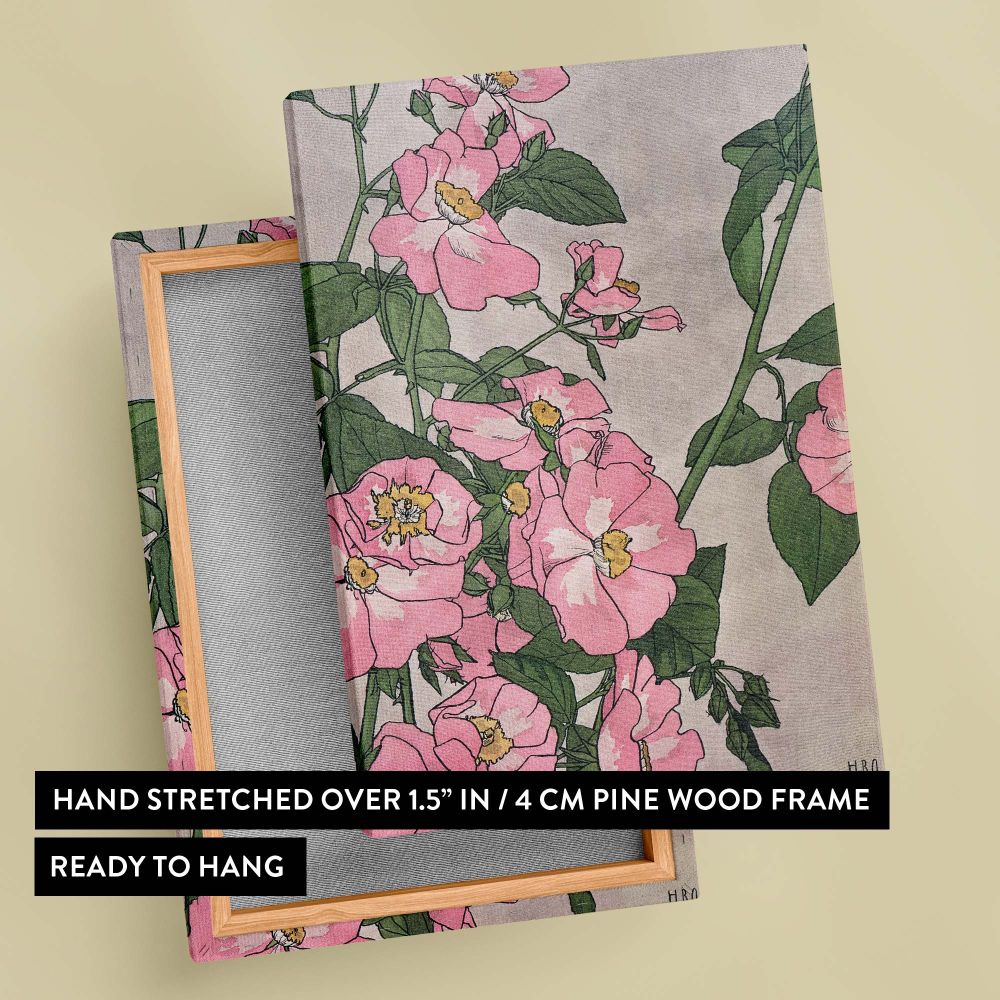 Prairie Rose by Hannah Borger Overbeck (1915) on wall canvas, showcasing soft pink rose blooms with green accents, offering vintage-inspired botanical elegance and a timeless addition to your art collection or as decor for home and office spaces.