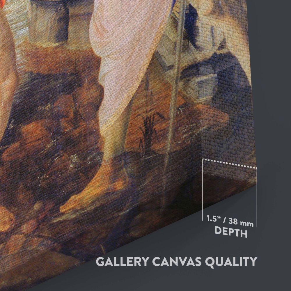 Iconic religious artwork Baptism of Christ by Leonardo da Vinci, portraying the sacred moment of Jesus' baptism under divine light with heavenly figures, angels, and nature, reimagined on a premium canvas for elegant and spiritual home decoration.