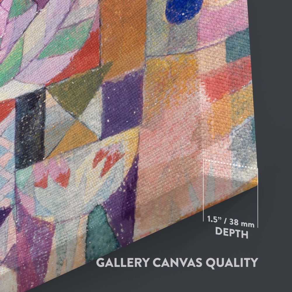 Abstract painting Burggarten 1919 by Paul Klee with a vivid mosaic of colors and geometric patterns, reproduced on a high-quality canvas that captures the intricate details and bold design of this iconic Bauhaus-inspired modern artwork.