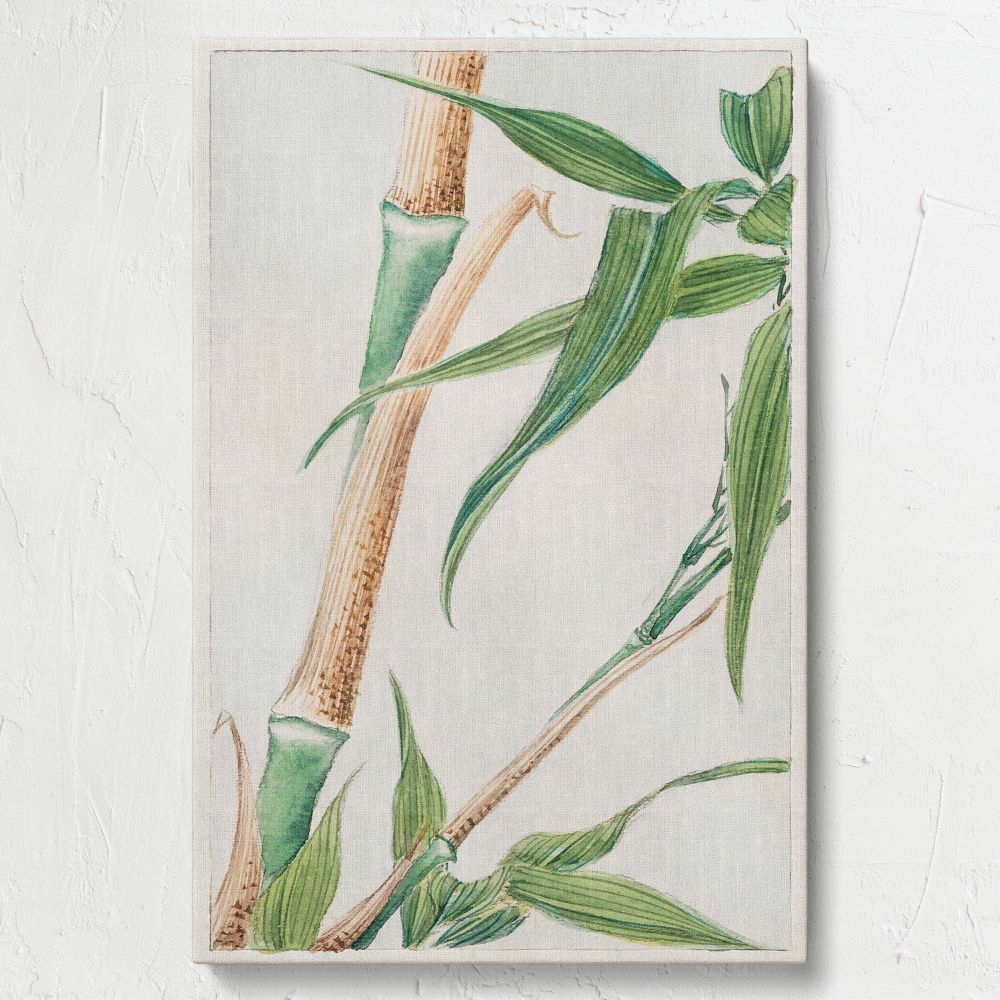 Japanese botanical wall art featuring lush bamboo designs with intricate green leaves and earthy stems, inspired by Megata Morikaga, crafted to enhance any interior with timeless elegance and a serene nature-inspired aesthetic.