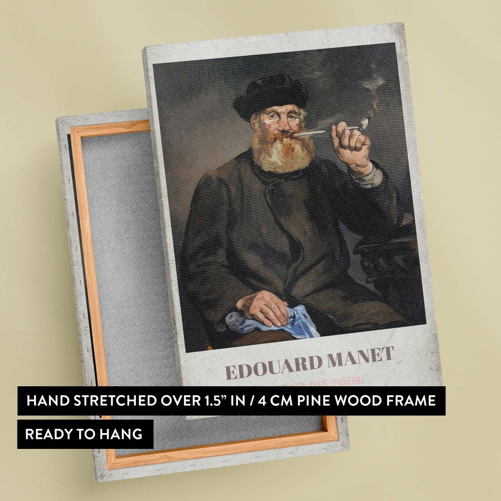 Edouard Manet's The Smoker 1866 artwork reproduced on premium canvas with rich earthy tones, showing a man holding a pipe in a serene pose, ideal for adding timeless vintage decor to traditional or modern interior spaces.