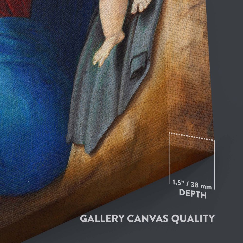 Iconic Renaissance artwork of Raphael's Madonna and Child with the Infant Saint John on high-quality canvas, highlighting the Virgin Mary's maternal love and harmonious design, perfect for adding historical charm to any home or office decor.