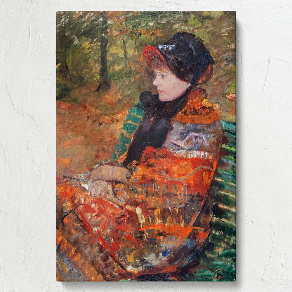 Lydia Cassatt portrait by Mary Cassatt ca. 1880 reproduced as a vibrant canvas print featuring orange, red, and green tones, showcasing Impressionist artistry perfect for adding elegance and a warm fall aesthetic to any home or office decor.