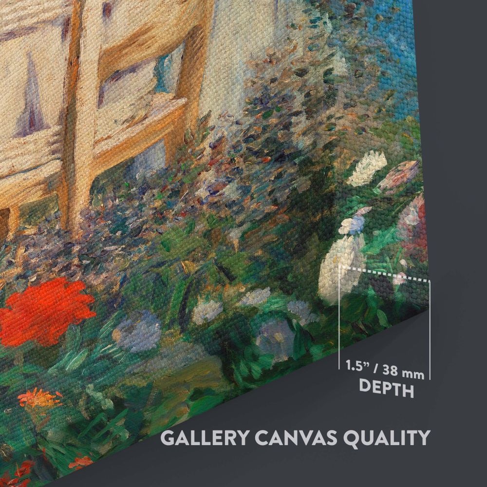 Impressionist wall canvas of Manet's Laundry Le Linge 1875 showcasing vivid brushwork with rich blue, green, and red tones in a tender outdoor domestic scene, perfect for elegant vintage-inspired home or professional interiors.