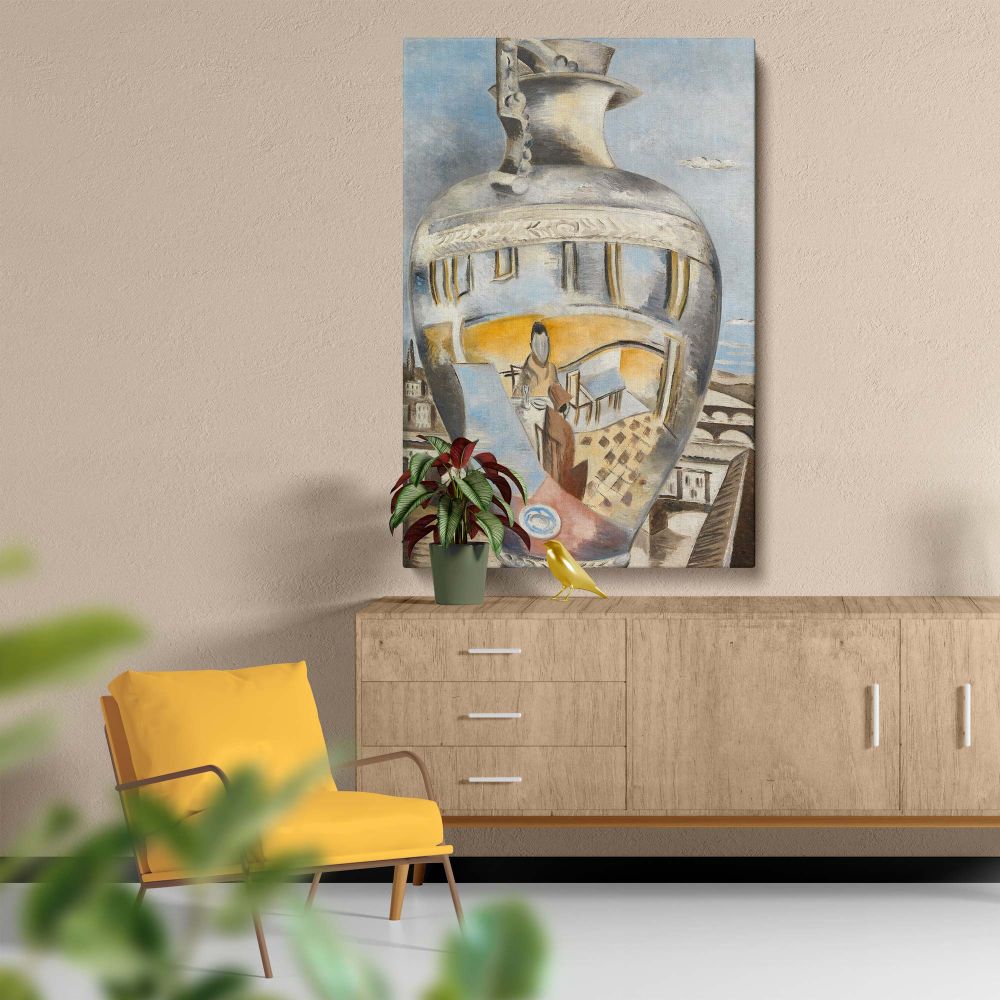 Surrealist wall canvas of Paul Nash's Souvenir of Florence 1929 featuring a reflection of Florence in a vase with abstract and geometric details, offering timeless and unique decor for creative living spaces or professional settings.