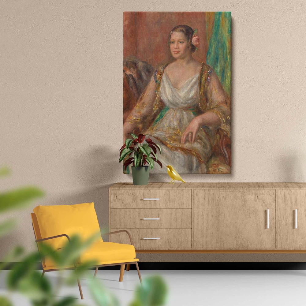 Pierre-Auguste Renoir's Tilla Durieux painting printed on canvas showcasing a classic impressionist portrait of the actress with soft tones and rich detail, ideal for art lovers seeking elegant and timeless wall decor for their home or office.