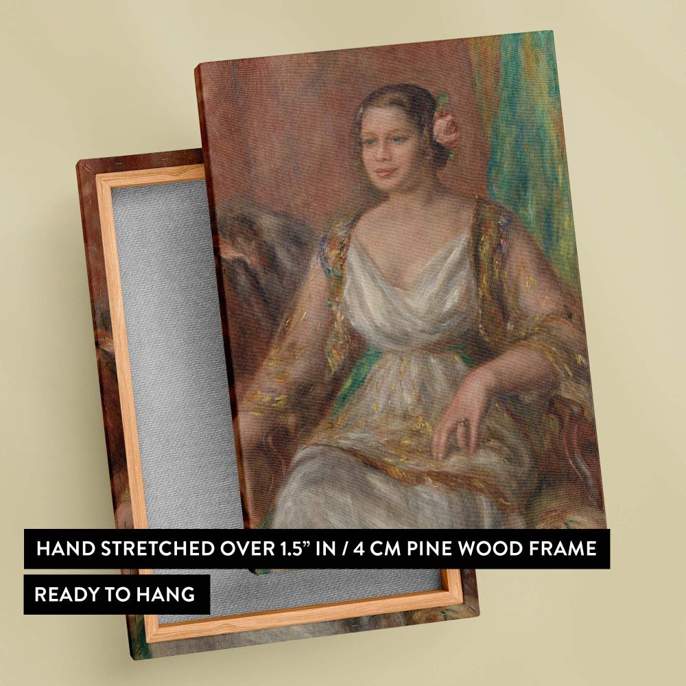 Artistic wall canvas of Tilla Durieux by Pierre-Auguste Renoir featuring an impressionist portrait of Ottilie Godeffroy in intricate detail and warm hues, offering a serene and sophisticated decor piece for elegant interior designs.