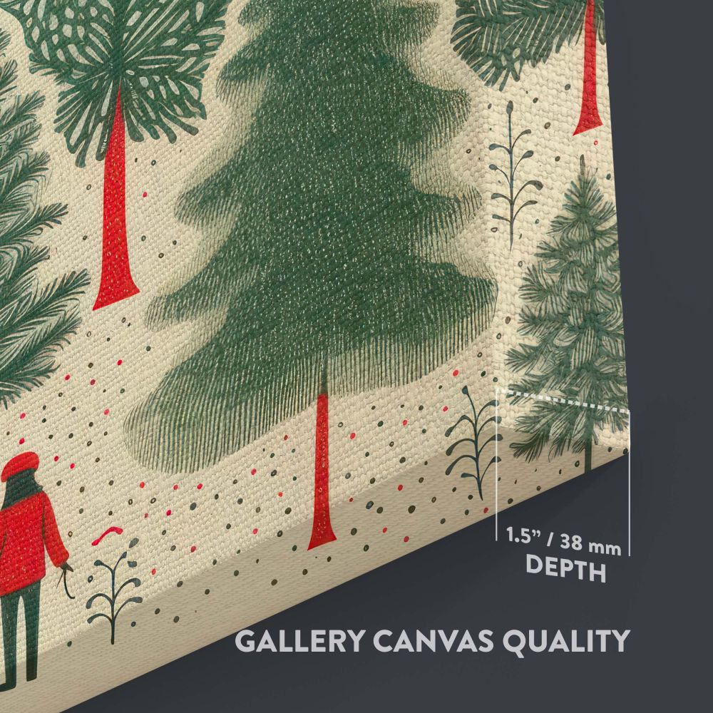 A beautifully illustrated forest-themed wall canvas with vibrant green trees and subtle red accents, evoking the spirit of Christmas and offering an elegant addition to holiday decorations or as a thoughtful seasonal gift for friends and family.