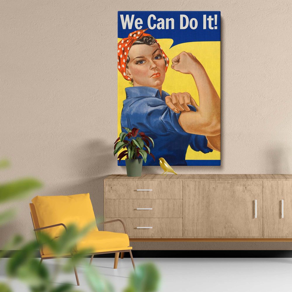 Stunning Rosie the Riveter vintage wall art featuring the empowering slogan 