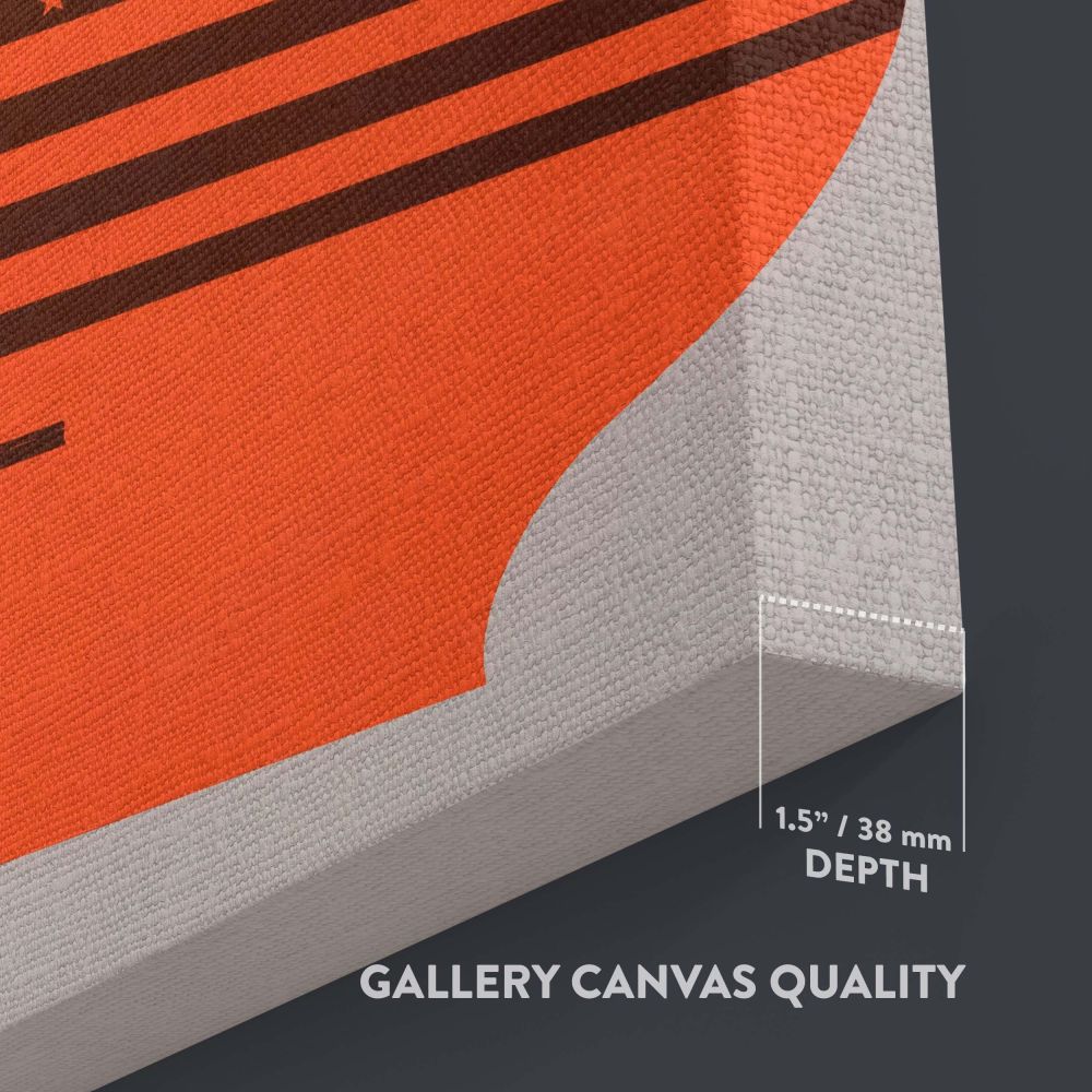 Striking contemporary art piece with a bold orange head outline filled with detailed illustrations of machinery, American symbols, and cultural elements, ideal for eclectic or industrial-style interiors looking for unique and eye-catching decor.