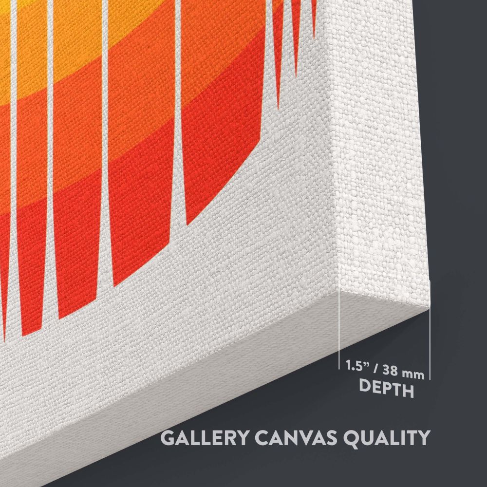 Artistic modern print showcasing a unique combination of orange and yellow gradient circles arranged concentrically with sharp vertical stripe elements, offering a vibrant and eye-catching design for bold contemporary wall decor.