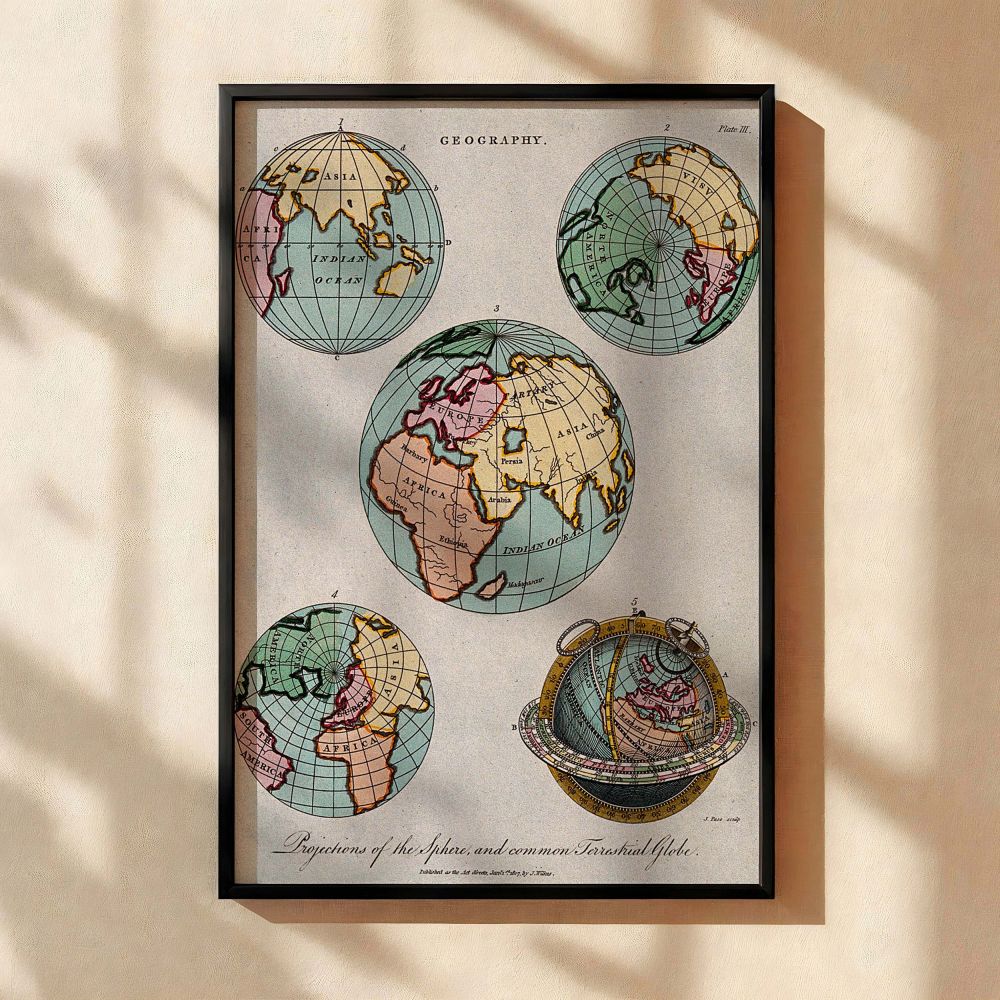 Antique Geography Canvas Map - Elevate your walls with this beautifully detailed world map wall art featuring vintage cartography. Designed for home office decor, classrooms, or study spaces, this piece brings a sense of exploration and nostalgia. The age
