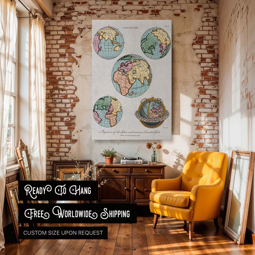 World Map Wall Hanging Decor - Add a touch of historical elegance to your space with this geography canvas map, depicting antique world hemispheres. Perfect for home office decor, this high-quality print showcases old-world charm while serving as an educa