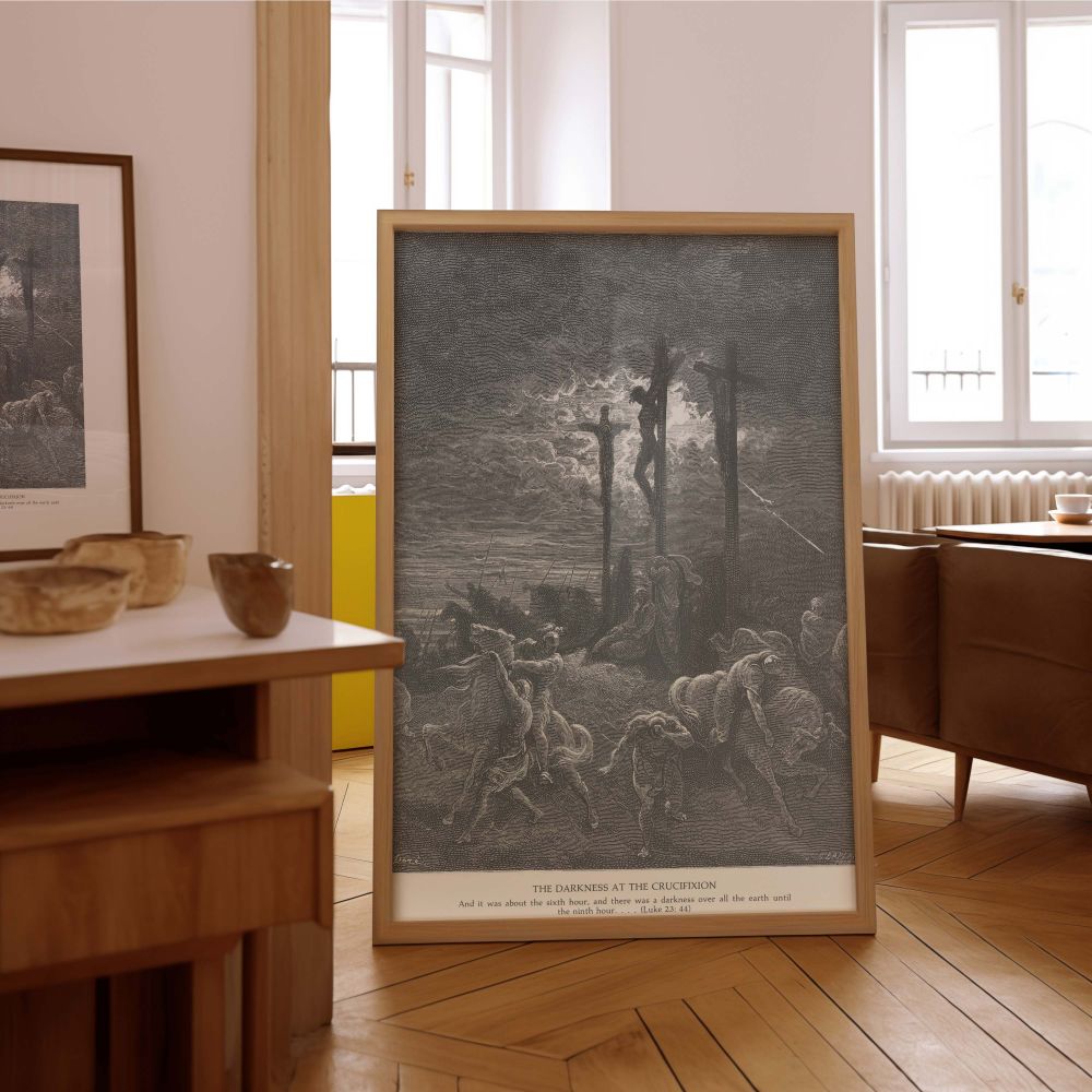 Gustave Dore's interpretation of the moment darkness covered the earth during Christ's crucifixion comes alive in this canvas wall art, filled with urgency, divine symbolism, and expressive human fear, offering powerful presence for religious interiors.