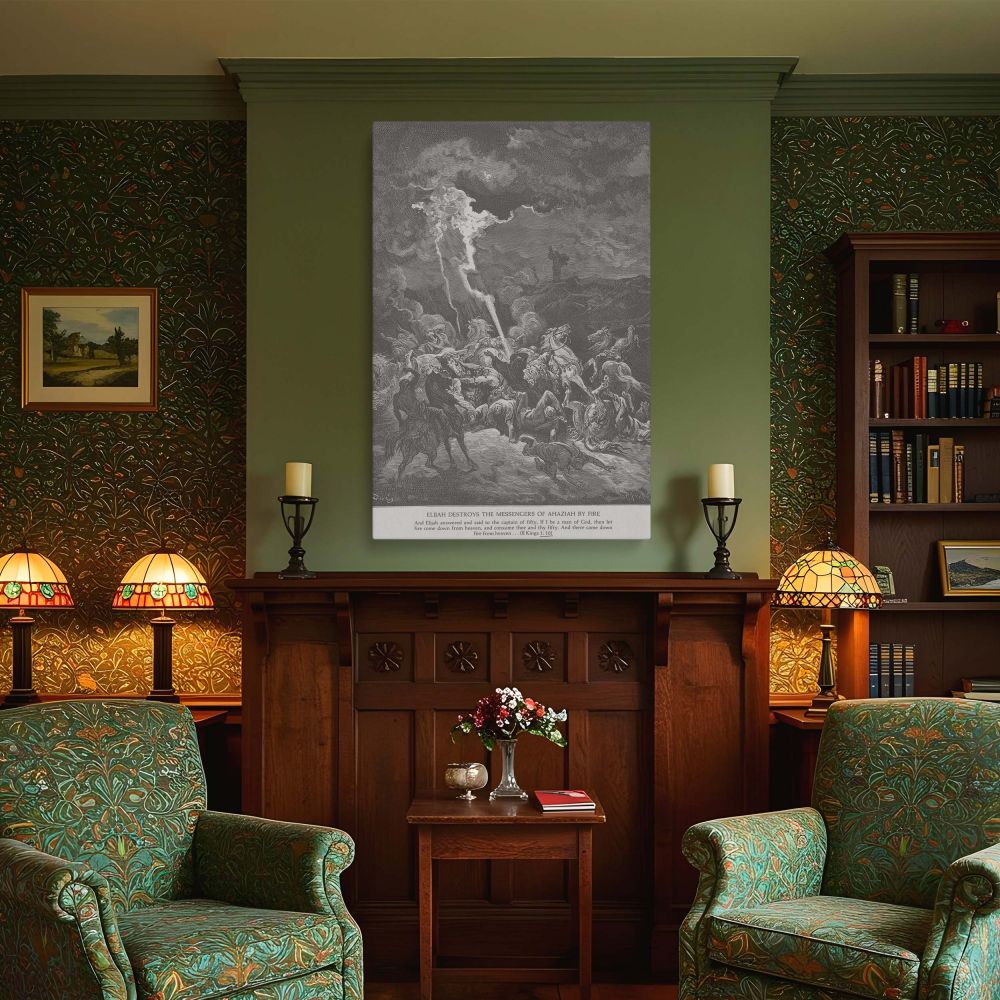 A thunderous moment of divine wrath unfolds in this monochrome canvas wall print of Dore's 
