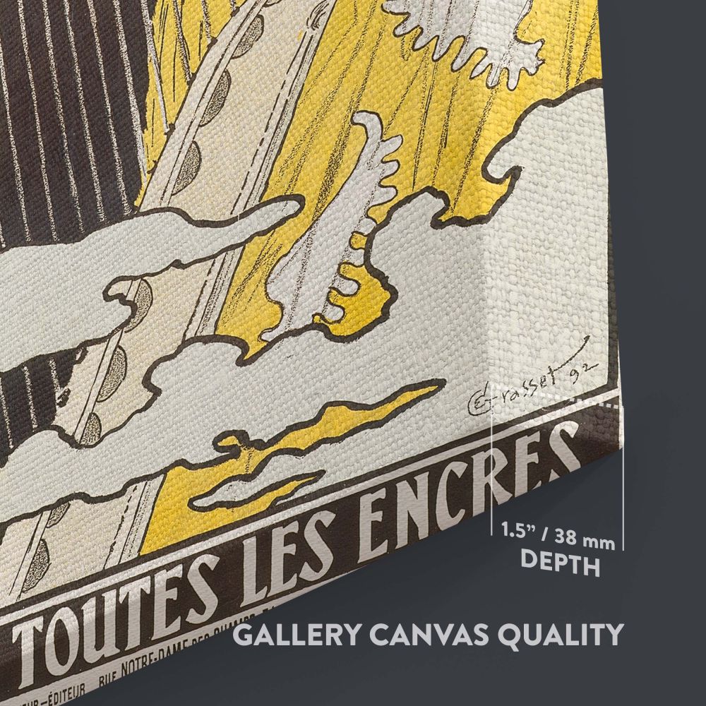 Encre L. Marquet 1892 canvas wall art by Eugene Samuel Grasset, showcasing a sophisticated Art Nouveau-style woman with radiant red hair, ideal for collectors of vintage illustrations and lovers of classic European advertising prints.