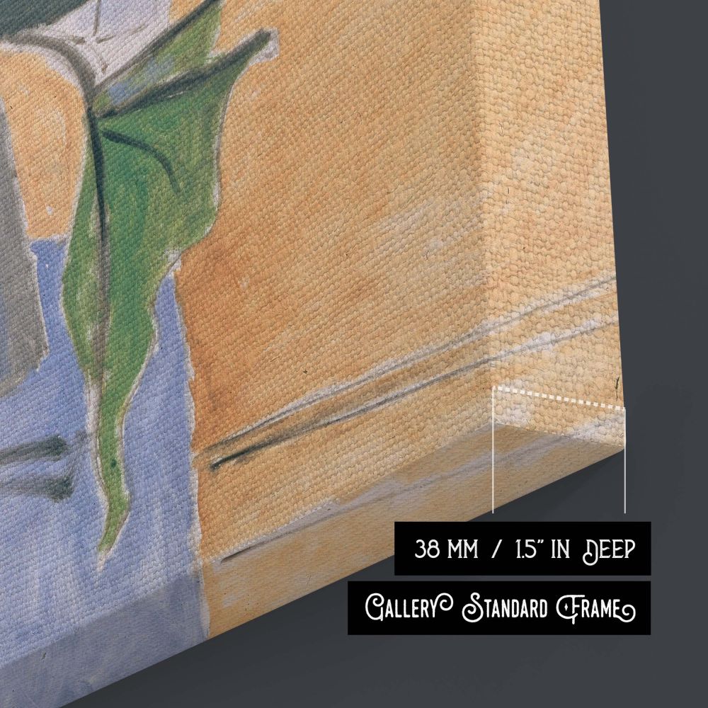 Canvas print of Matisse's expressive still life with flowers, rendered in soft washes and firm linework. The bouquet sits beside a window in a relaxed interior scene where nature meets abstraction. The use of pastel blue, yellow-orange, and sage green bri