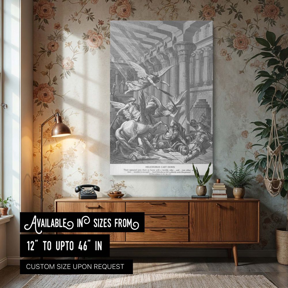 This dramatic wall canvas features Gustave Dore's engraving 
