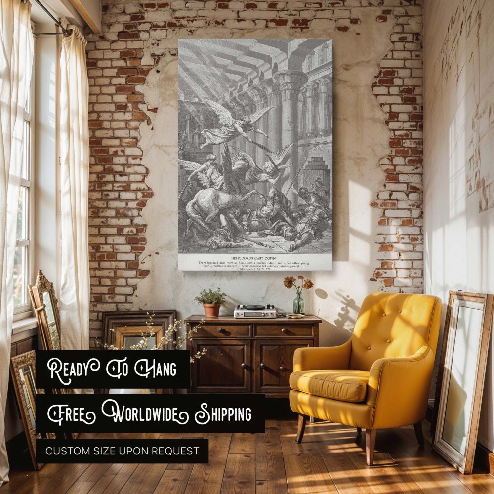 This wall canvas captures the instant of divine punishment as illustrated by Gustave Dore in 