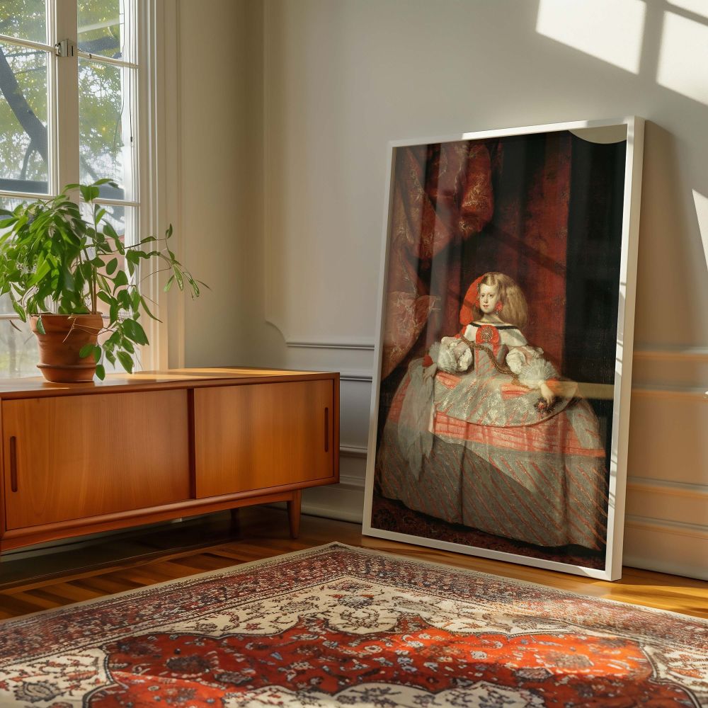 This historical portrait of Infanta Margarita Teresa by Diego Velazquez is beautifully reproduced as canvas wall art and makes a graceful decor statement in classical or aristocratic-themed interiors with its soft palette and dignified presence.