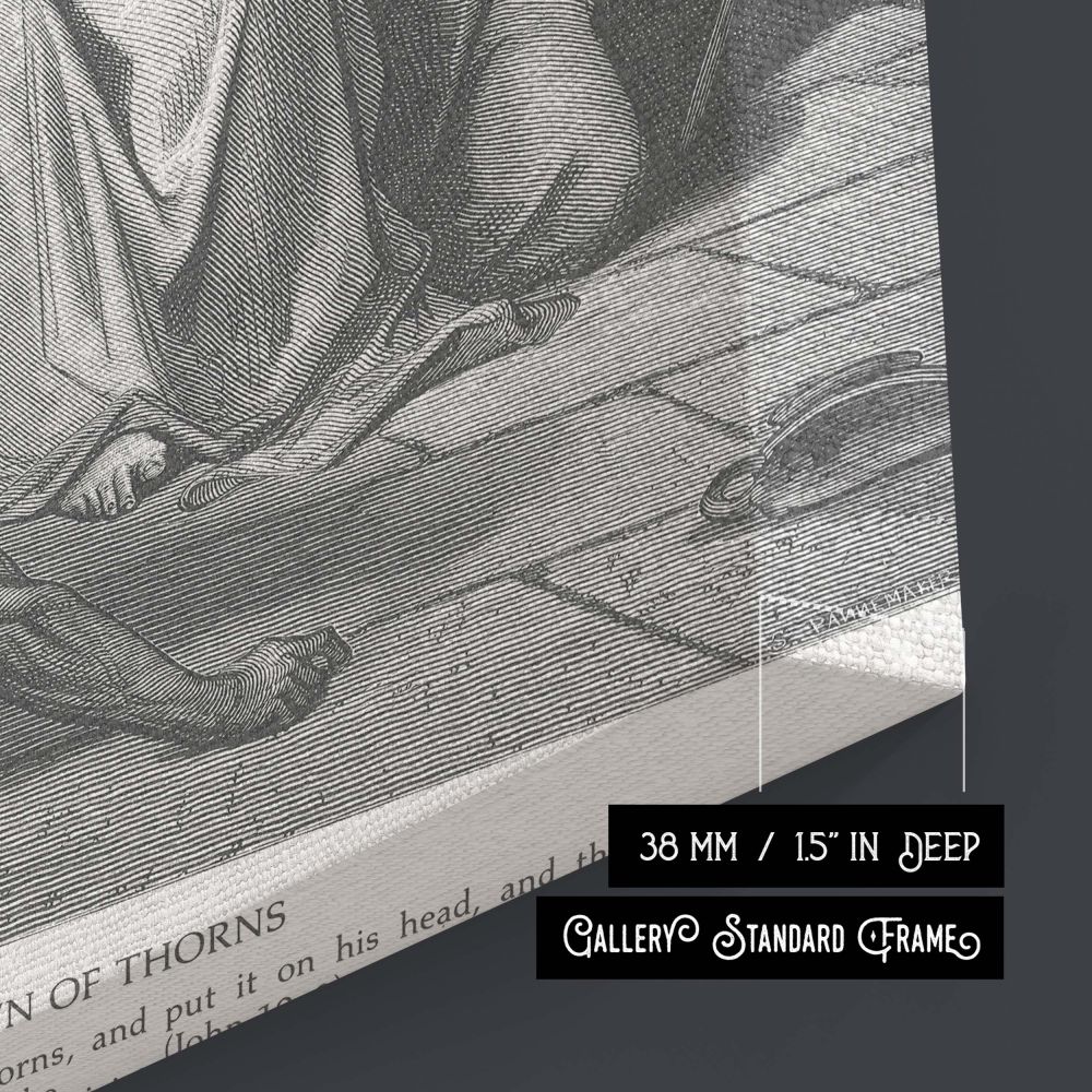 Beautiful and reverent canvas wall art based on Gustave Dore's masterpiece of Jesus Is Crowned with Thorns, illustrating the suffering and dignity of Christ through finely rendered details, perfect for any spiritual or meditative space.