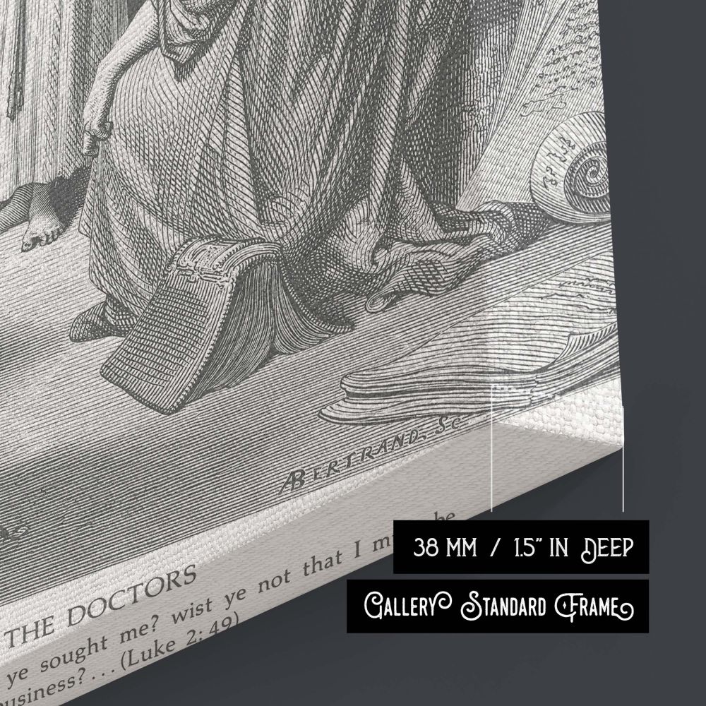 Canvas wall art of Gustave Dore's depiction of Jesus speaking to temple scholars captures emotion, reverence, and intellectual depth, representing a key gospel story that adds sacred meaning to any religious or traditional setting.